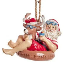 Kurt Adler Santa Sitting On A Reindeer Float Ornament