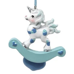 Kurt Adler Personalized Baby's First Blue Unicorn Rocking Horse Ornament -Finest Christmas Decoration 010540A Personalized Blue Unicorn Rockinghorse Back 39339.1647609255