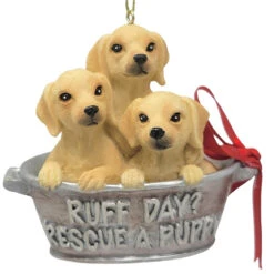 Kurt Adler Rescue Dogs In Metal Tub Ornament