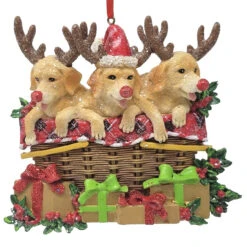 Reindeer Dogs In A Basket Ornament