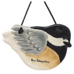 Handmade Ceramic Chickadee Ornament Inscribed With New Hampshire