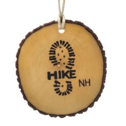 Handmade Wood Burn Carving Ornament Of A Hiking Boot Inscribed With (NH) New Hampshire