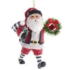 Kurt Adler Gingham Holiday Santa With Wreath Ornament -Finest Christmas Decoration 013920A Gingham Holiday Santa With Wreath Ornament 54111.1654701413