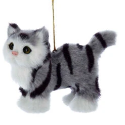 Kurt Adler Plush Grey Stripe Cat Ornament - The Christmas Loft