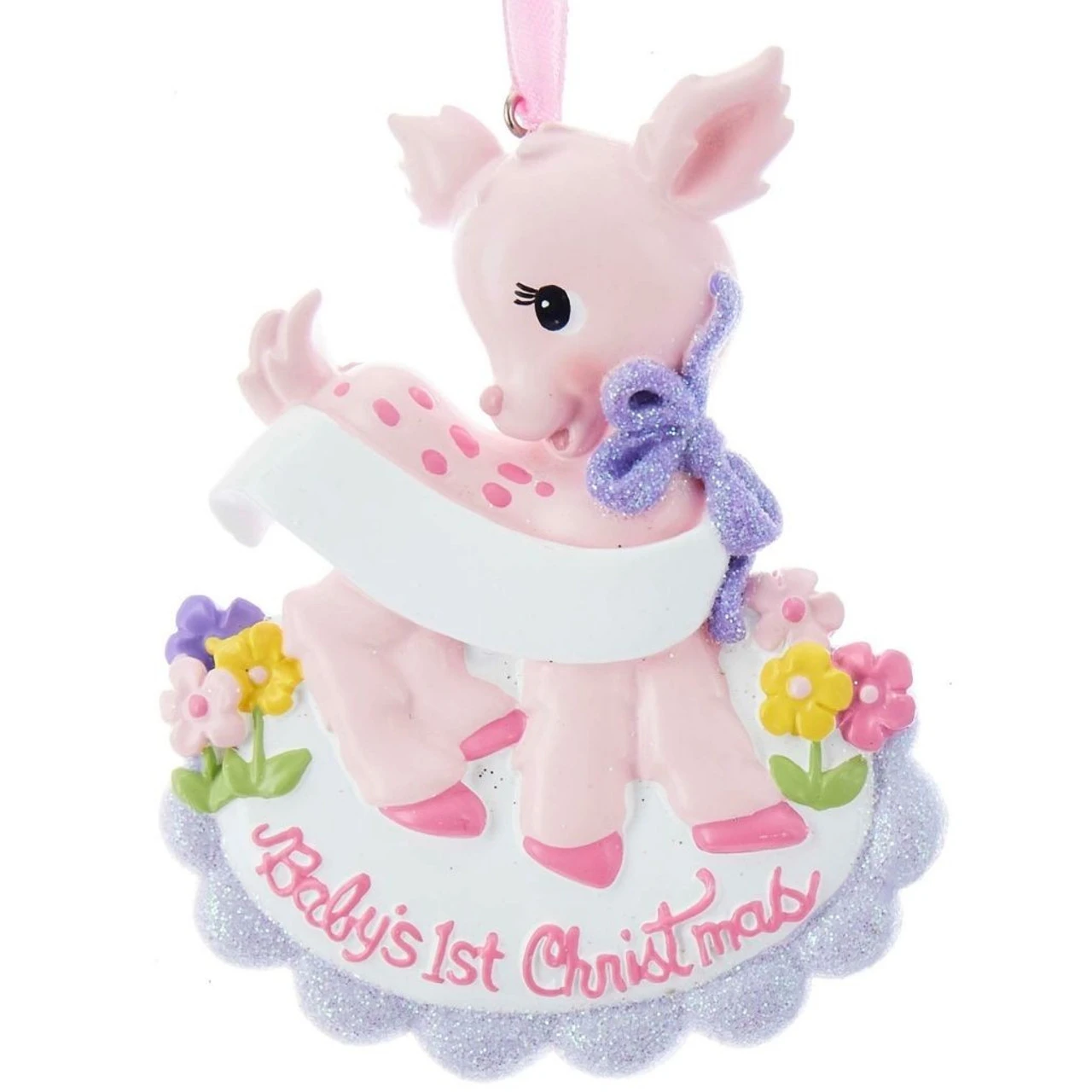 Kurt Adler Personalized Pink Baby's 1st Christmas Deer Ornament