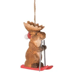Carved Skiing Moose Ornament