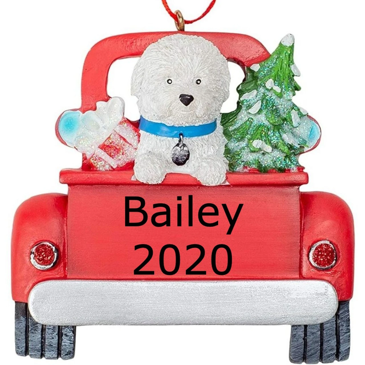 Kurt Adler Personalized Bichon Frise In Back Of Truck Ornament - Image 2