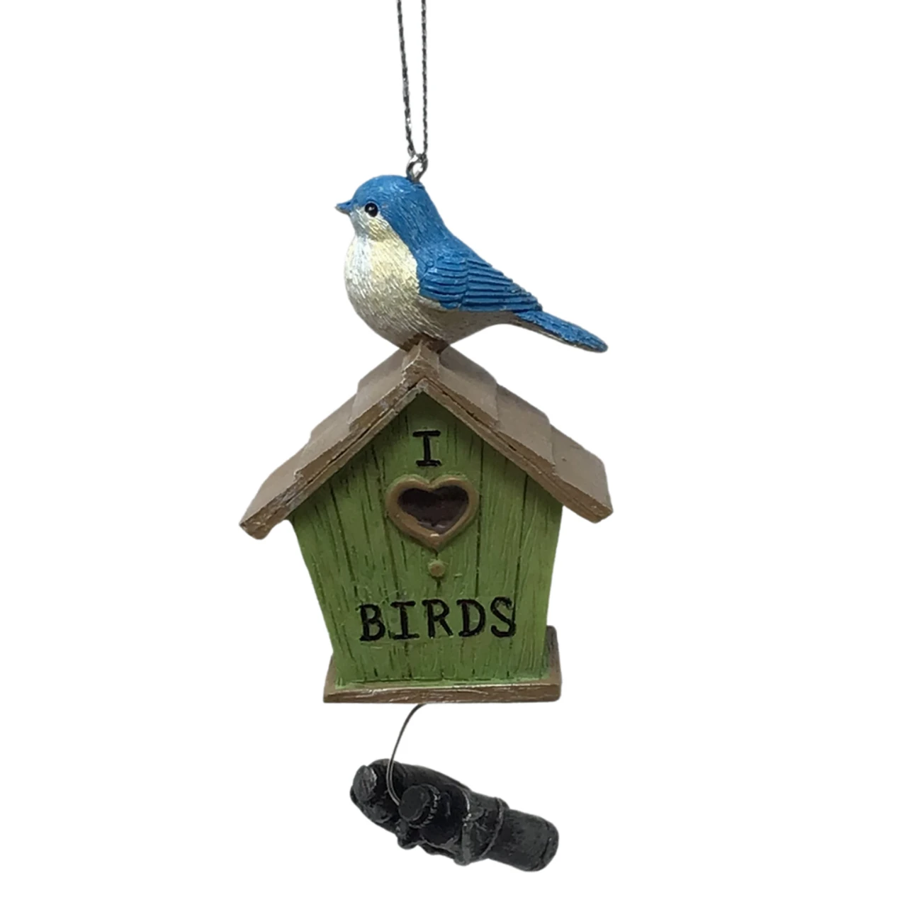 Green Bird House With Bluebird Ornament 3 Green Bird House With Bluebird Ornament