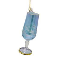 Small Blue Wine Glass Etched Glass Ornament