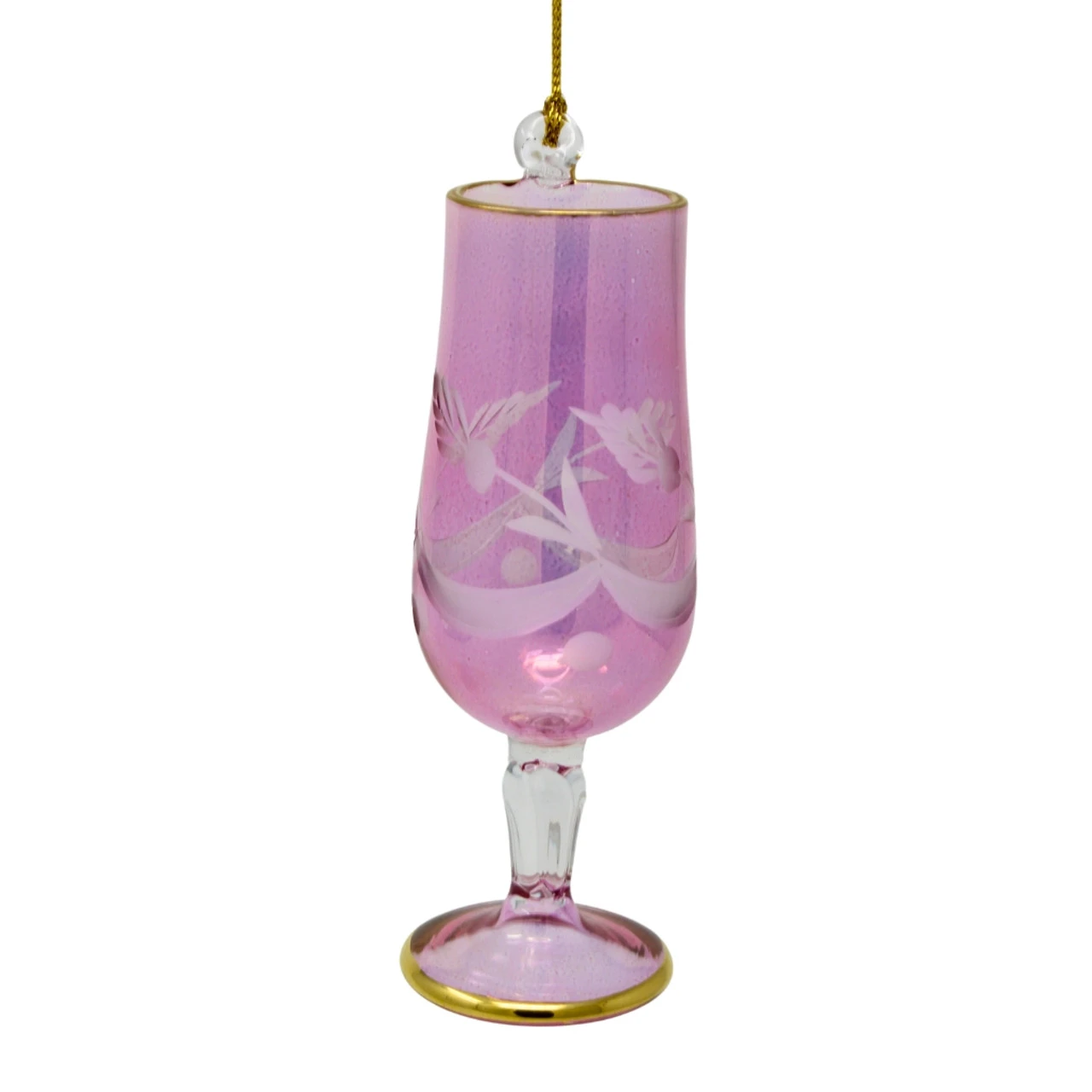 Small Pink Wine Glass Etched Glass Ornament 4 Small Pink Wine Glass Etched Glass Ornament - Image 2