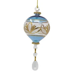 Blue Sphere With Crystal Drops Glass Ornament
