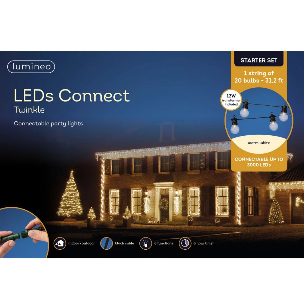 Lumineo LEDs Connect 20 LED Warm White Party Lights Black Wire Starter Set 3 Lumineo LEDs Connect 20 LED Warm White Party Lights Black Wire Starter Set