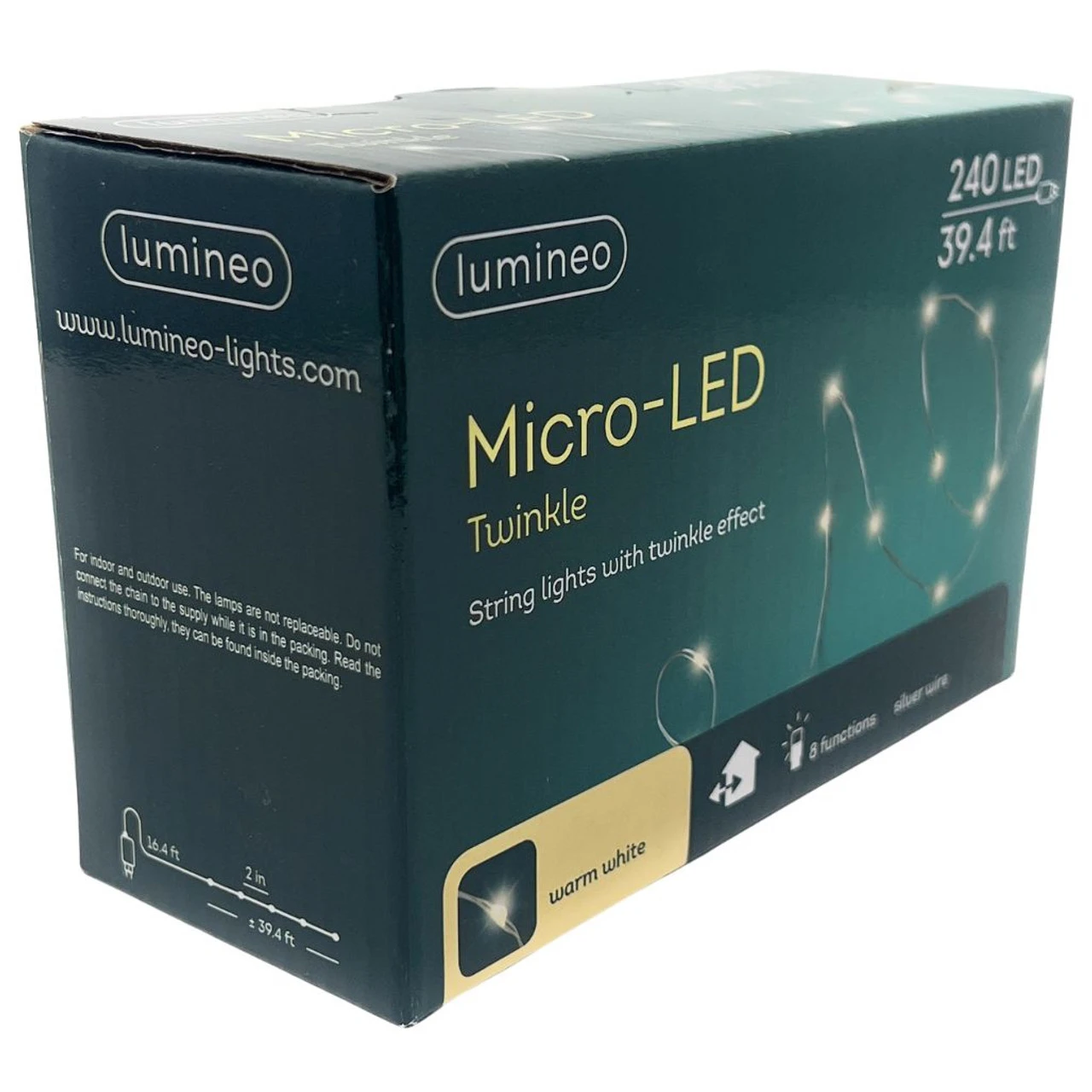 Lumineo 240 Micro-LED Warm White Twinkle Lights Silver Wire - Image 3