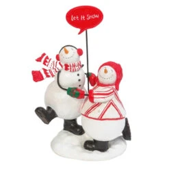Couple Snowman Figurine With Let Snow Sign