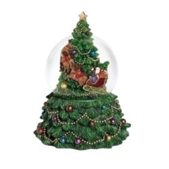 7.5" Musical Tree Dome With Santa And Deer Inside