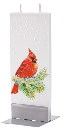 Flatyz Snowy Cardinal On Pine Branch Candle