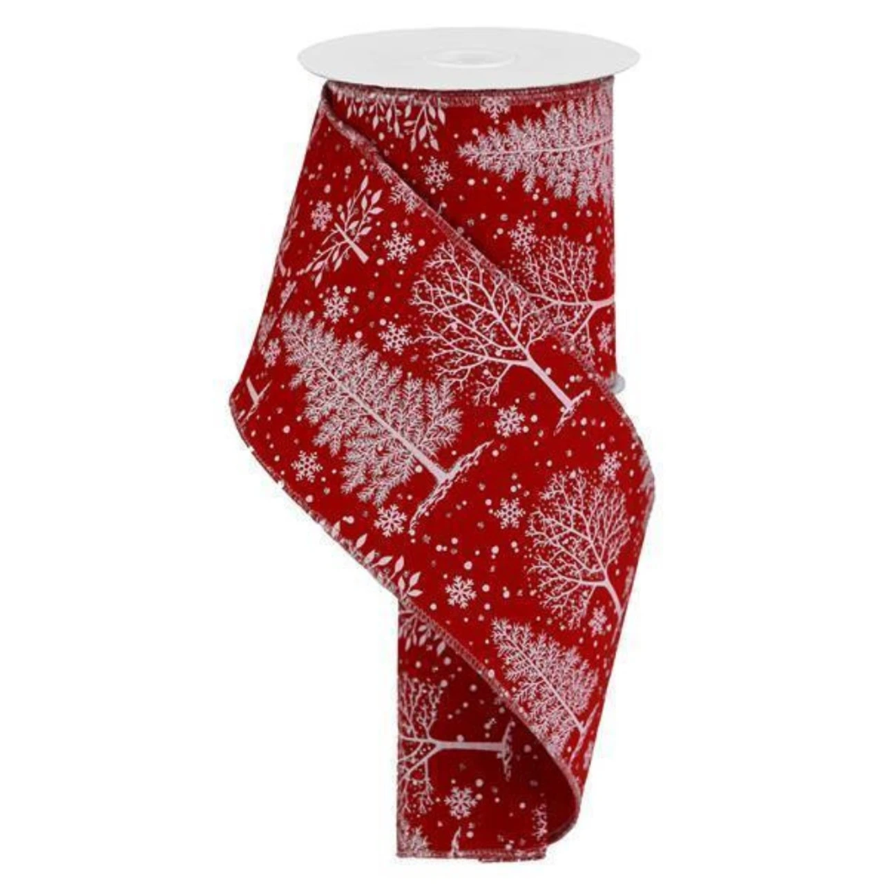 Christmas Trees And Snowflakes On A Red Velvet Ribbon 10 Yards Long X 4 Inches Wide 3 Christmas Trees And Snowflakes On A Red Velvet Ribbon 10 Yards Long X 4 Inches Wide