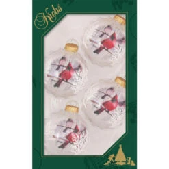 Set Of 4 Winter Cardinal Glass Ornaments