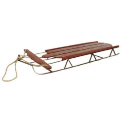 Antique Red Distressed Wood & Metal Sled 45 Inch Long