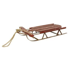Antique Red Distressed Wood & Metal Sled 24 Inch Long