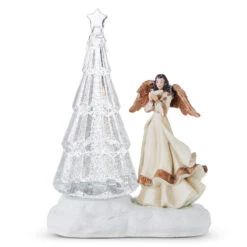 Christmas Tree Water Lantern Swirling Glitter Shimmer With Angel