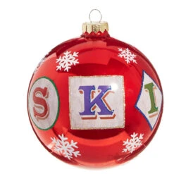 Shiny Red Ball Ornament With SKI