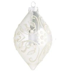 Silver And White Wedding Cake Icing Ball Ornament Teardrop Ornament