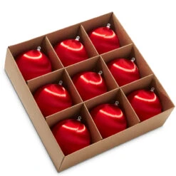 Set Of 9 Red Satin Ball Ornaments
