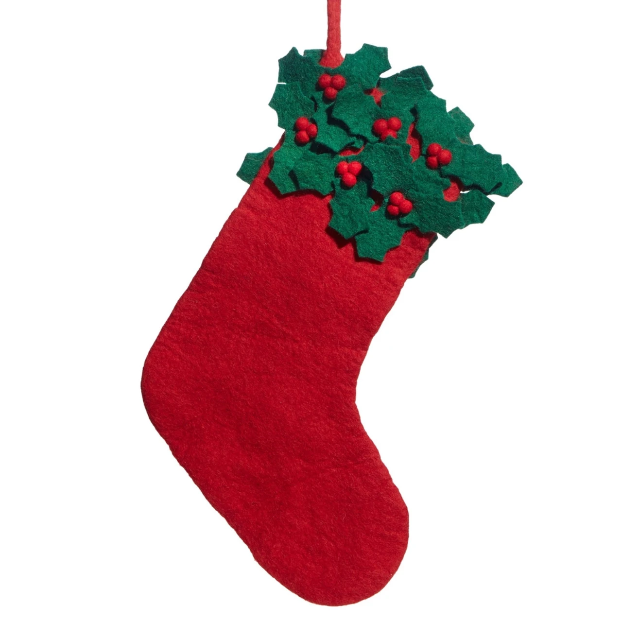 Red Wool Christmas Stocking With Holly 3 Red Wool Christmas Stocking With Holly