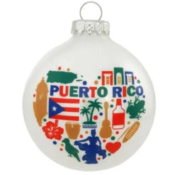 Puerto Rico Icons On Heart Glass Ornament