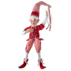 Large Posable Elf With Candy Cane