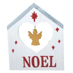 Noel Angel In Heart Wood Sign