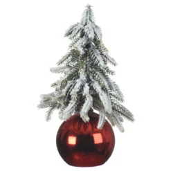 Mini Snowy Tree On Red Bauble