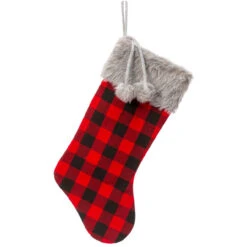 Buffalo Plaid Stocking With Grey Fur Trim
