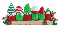Personalized Gnomes On A Log Family Of 6 Ornament
