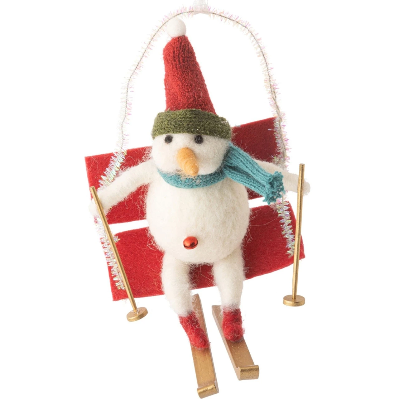 Felt Snowman Sitting On A Ski Lift Ornament 3 Felt Snowman Sitting On A Ski Lift Ornament