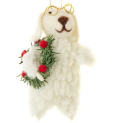 Felt Christmas Sheep W/Wreath Ornament