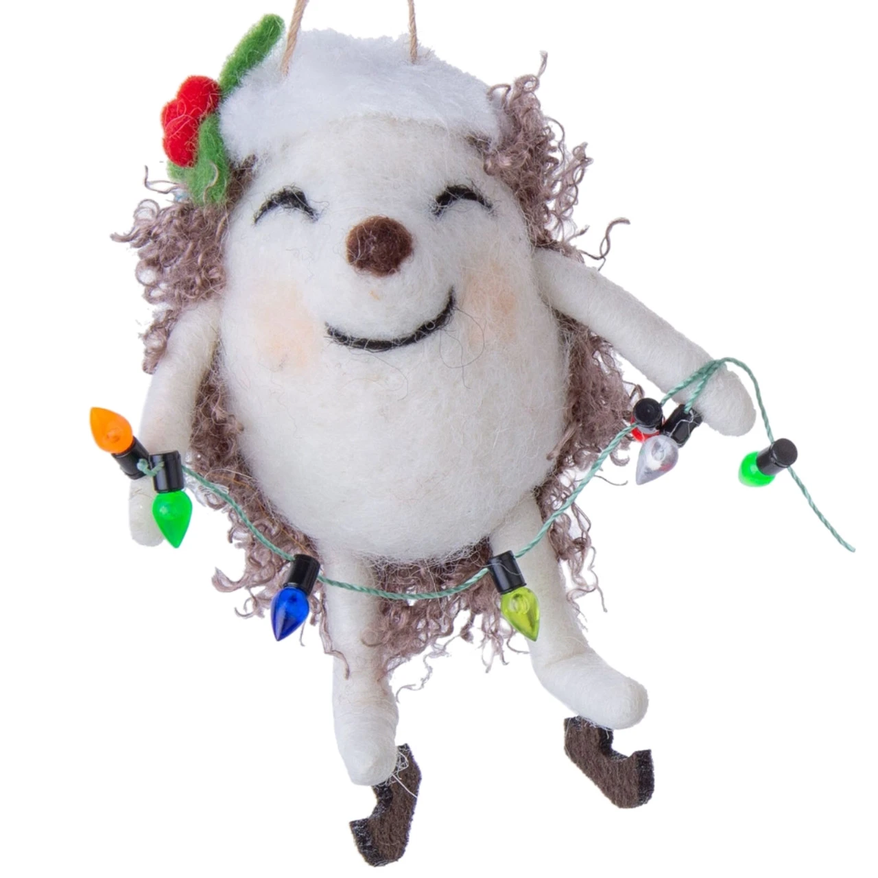 Felt Hedgehog Holding Lights Ornament 3 Felt Hedgehog Holding Lights Ornament