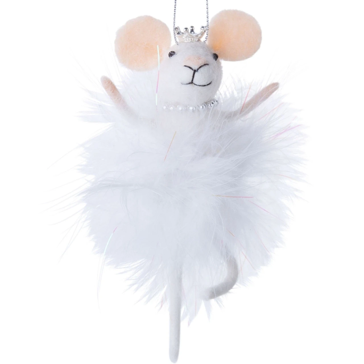 Felt Mouse In A White Feather Outfit Ornament 3 Felt Mouse In A White Feather Outfit Ornament