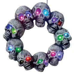 Glowing Skull Wreath With Eerie Illuminated Eyes