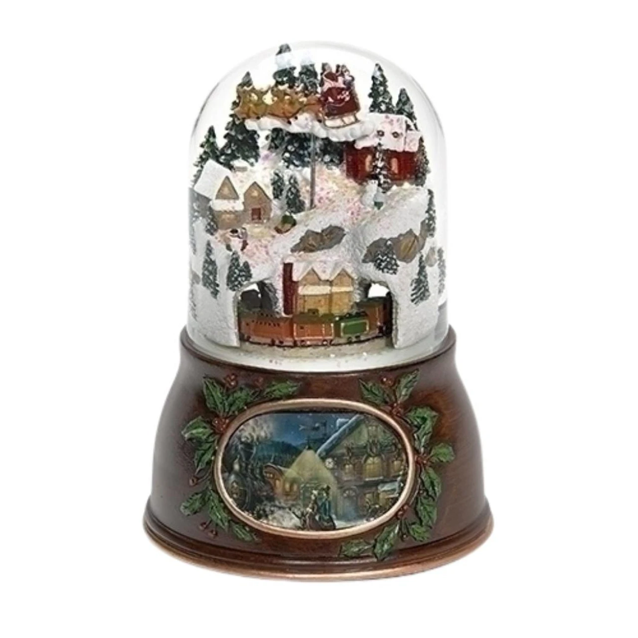 6.25" Brown And Green Village With Train Musical Christmas Snow Globe 3 6.25" Brown And Green Village With Train Musical Christmas Snow Globe