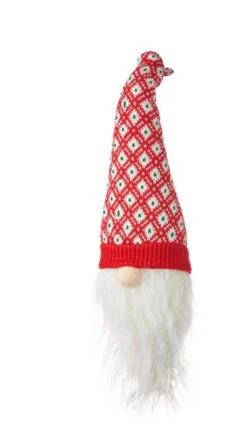 17" Gnome Head Ornament With Red Knitted Hat