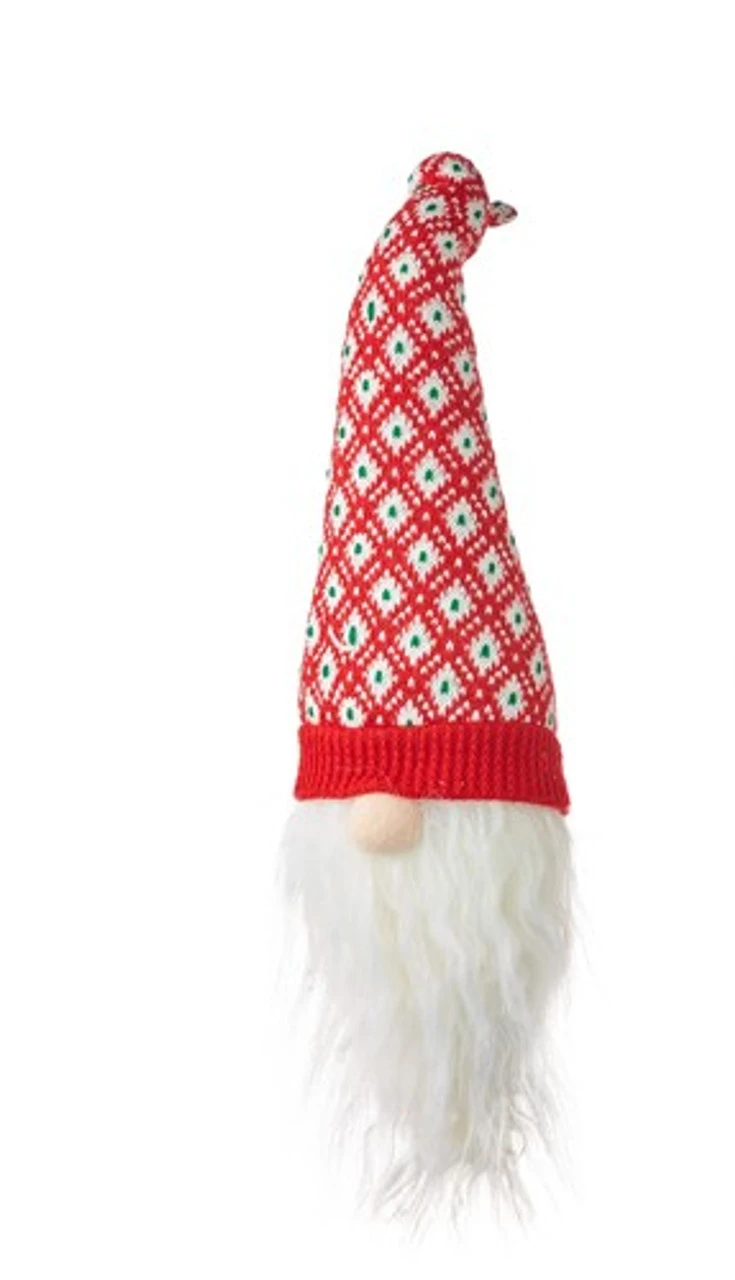 17" Gnome Head Ornament With Red Knitted Hat 3 17" Gnome Head Ornament With Red Knitted Hat
