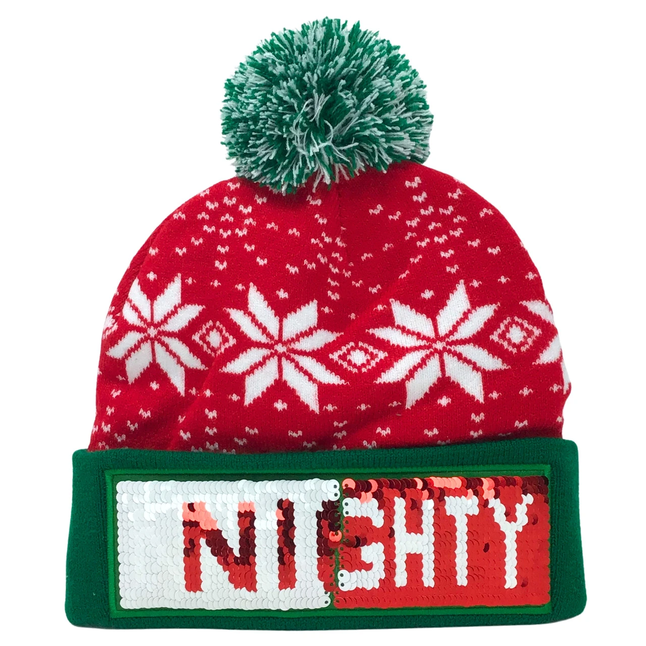 Naughty Or Nice Sequin Knit Pom Hat 4 Naughty Or Nice Sequin Knit Pom Hat - Image 2