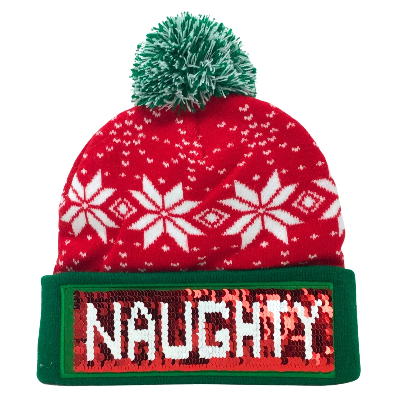Naughty Or Nice Sequin Knit Pom Hat 5 Naughty Or Nice Sequin Knit Pom Hat - Image 3