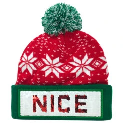 Naughty Or Nice Sequin Knit Pom Hat 