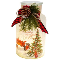Lighted Frost Glass Jar With Tractor