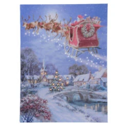 Lumineo LED Santa Flying In Sleigh Canvas