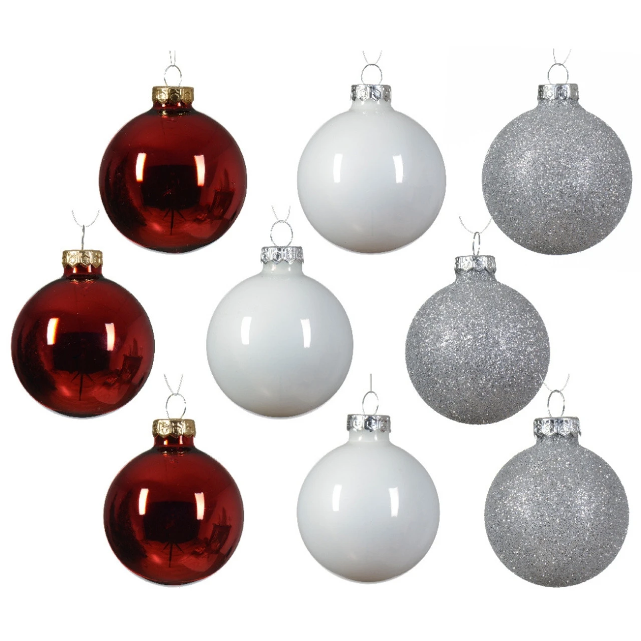 21 Piece Red, White, Silver Glass Ball Ornament Set 4 21 Piece Red, White, Silver Glass Ball Ornament Set - Image 2
