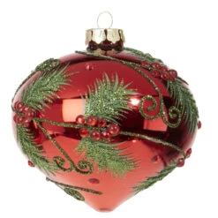 Red And Green Holly Onion Shaped Glass Ornament